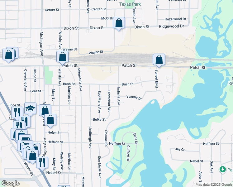 map of restaurants, bars, coffee shops, grocery stores, and more near 2800 Indiana Avenue in Stevens Point