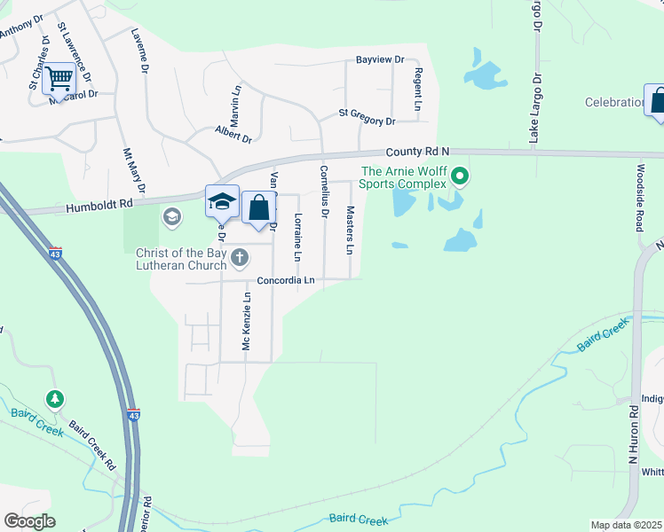 map of restaurants, bars, coffee shops, grocery stores, and more near 456 Cornelius Drive in Green Bay