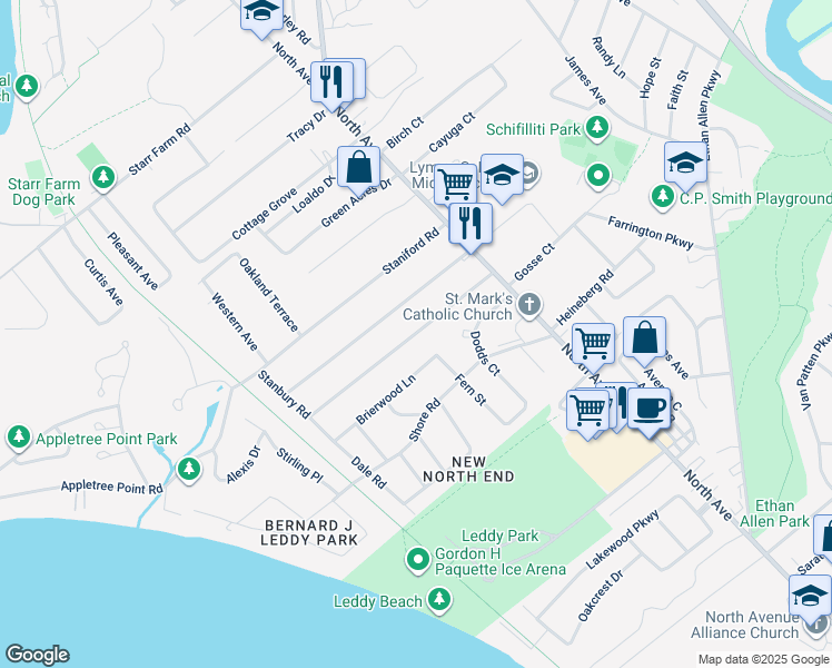 map of restaurants, bars, coffee shops, grocery stores, and more near 108 Woodlawn Road in Burlington