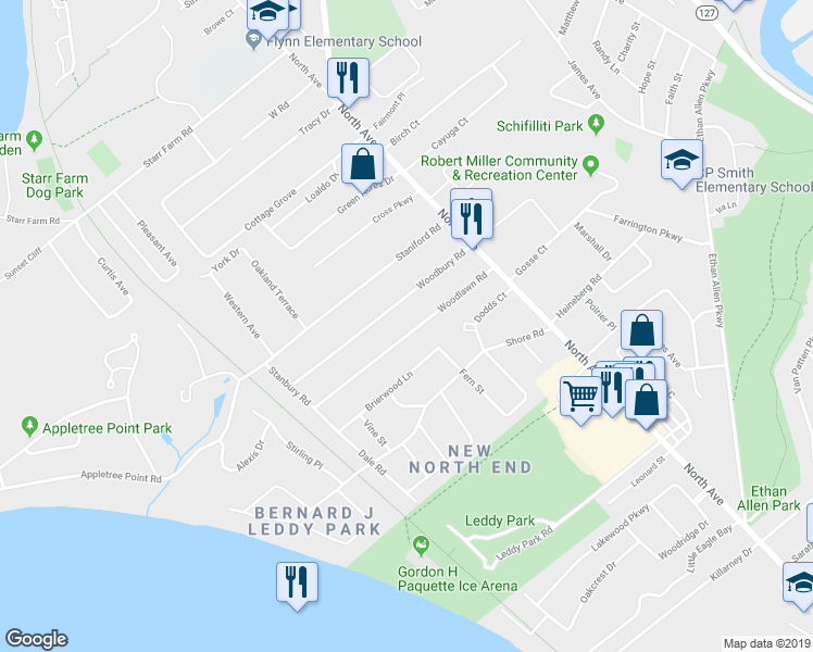 map of restaurants, bars, coffee shops, grocery stores, and more near 108 Woodlawn Road in Burlington