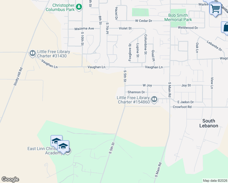 map of restaurants, bars, coffee shops, grocery stores, and more near 31666 Southwest 5th Street in Lebanon