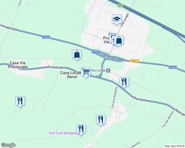 map of restaurants, bars, coffee shops, grocery stores, and more near 32 Via Provinciale in Case Località Banzi