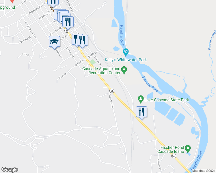 map of restaurants, bars, coffee shops, grocery stores, and more near 531 South Main Street in Cascade