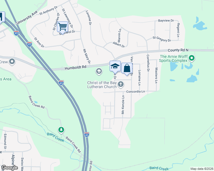 map of restaurants, bars, coffee shops, grocery stores, and more near 465 Laverne Drive in Green Bay