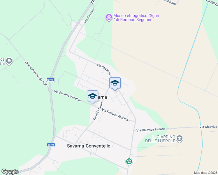 map of restaurants, bars, coffee shops, grocery stores, and more near 9 Via del Risorgimento in Savarna-Conventello