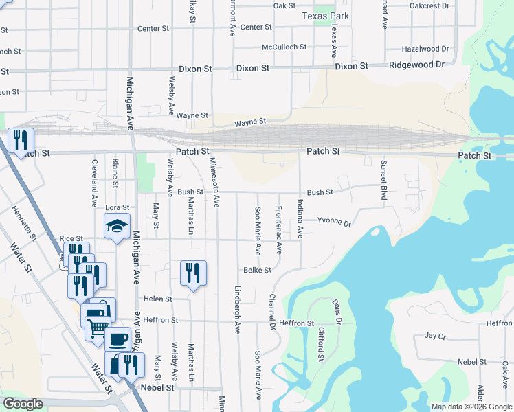 map of restaurants, bars, coffee shops, grocery stores, and more near 2733 Lindbergh Avenue in Stevens Point