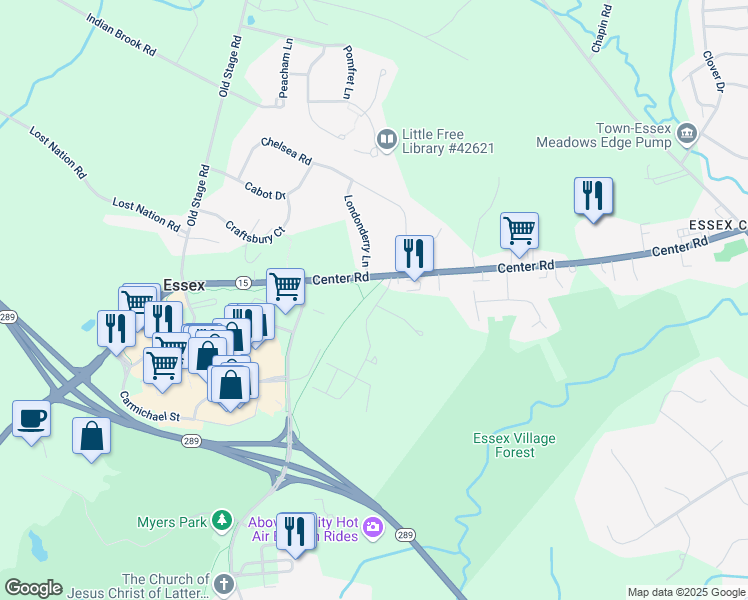 map of restaurants, bars, coffee shops, grocery stores, and more near 21 Saybrook Road in Essex