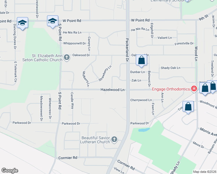 map of restaurants, bars, coffee shops, grocery stores, and more near 2654 Hazelwood Lane in Green Bay