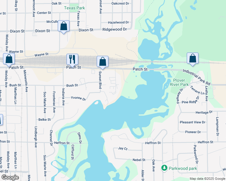 map of restaurants, bars, coffee shops, grocery stores, and more near 2640 Bush Court in Stevens Point