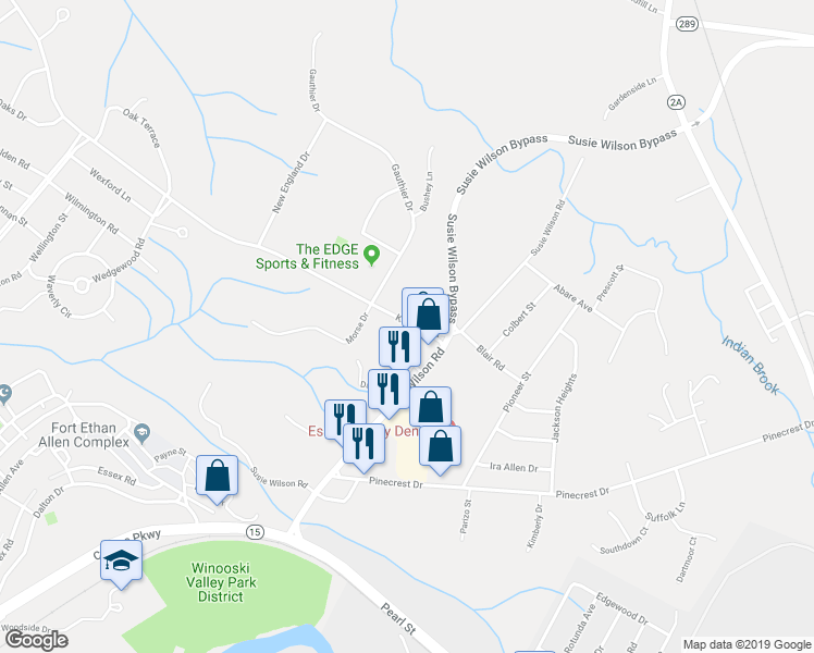 map of restaurants, bars, coffee shops, grocery stores, and more near 10 Kellogg Road in Essex