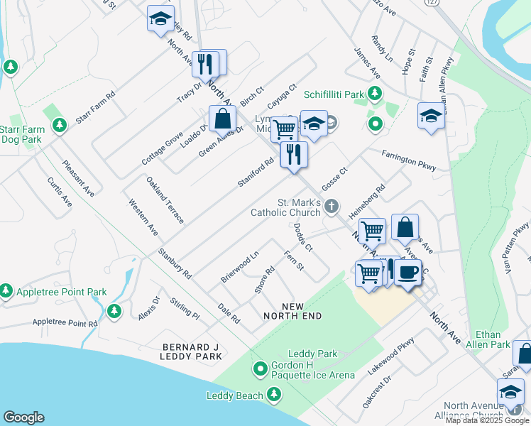 map of restaurants, bars, coffee shops, grocery stores, and more near 77 Woodlawn Road in Burlington