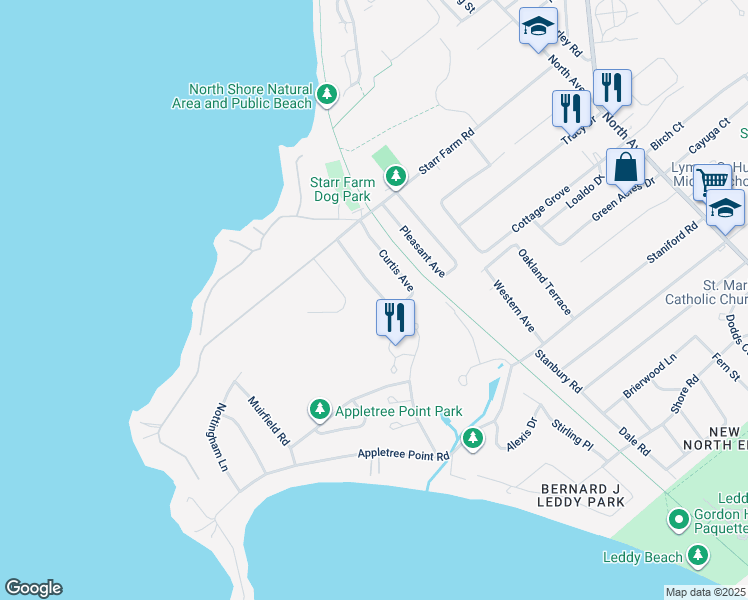 map of restaurants, bars, coffee shops, grocery stores, and more near 150 Curtis Avenue in Burlington