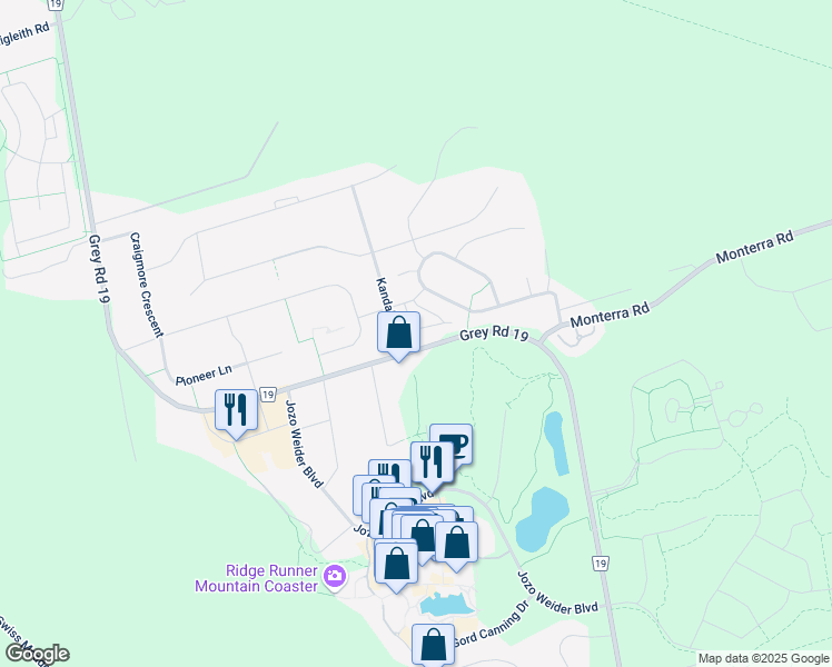 map of restaurants, bars, coffee shops, grocery stores, and more near 101 Drakes Path in Grey County