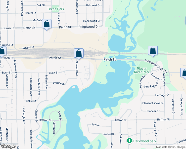 map of restaurants, bars, coffee shops, grocery stores, and more near 2633 Bush Court in Stevens Point
