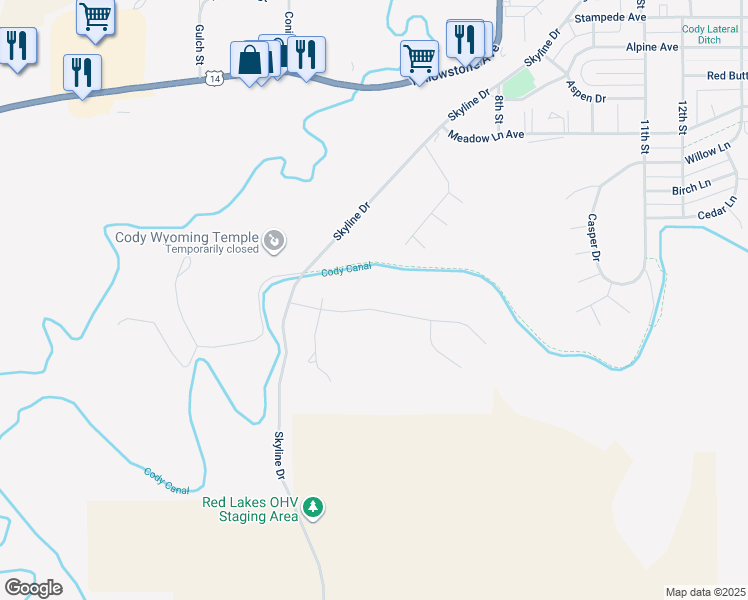 map of restaurants, bars, coffee shops, grocery stores, and more near 601 Olive Glenn Drive in Cody