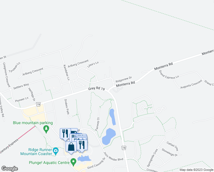 map of restaurants, bars, coffee shops, grocery stores, and more near 104 Brooker Boulevard in The Blue Mountains