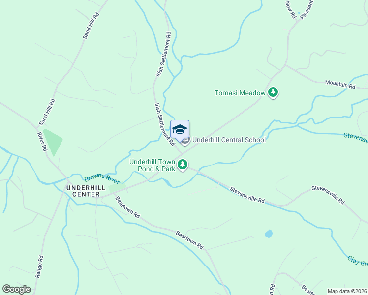 map of restaurants, bars, coffee shops, grocery stores, and more near 6 Irish Settlement Road in Underhill