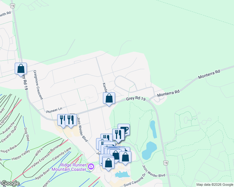 map of restaurants, bars, coffee shops, grocery stores, and more near in Grey County