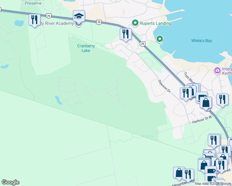 map of restaurants, bars, coffee shops, grocery stores, and more near 6 Wildrose Trail in Collingwood