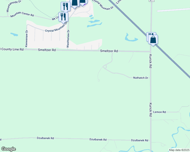 map of restaurants, bars, coffee shops, grocery stores, and more near North Manistee County Line Road in Thompsonville