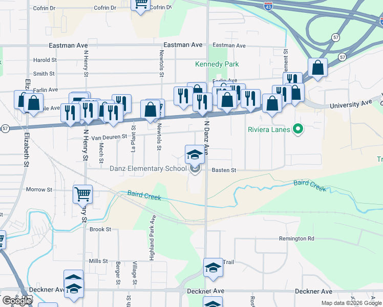 map of restaurants, bars, coffee shops, grocery stores, and more near 535 Spinnaker Lane in Green Bay