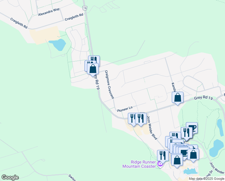 map of restaurants, bars, coffee shops, grocery stores, and more near 125 Craigmore Crescent in Grey County