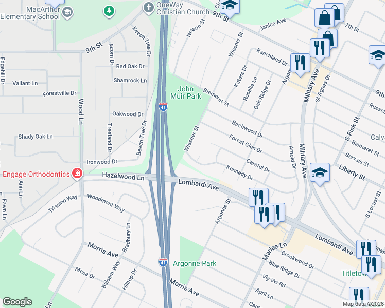 map of restaurants, bars, coffee shops, grocery stores, and more near 1815 Wiesner Street in Green Bay