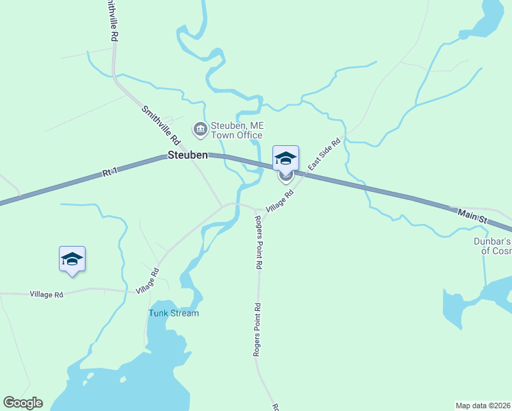 map of restaurants, bars, coffee shops, grocery stores, and more near 43 Village Road in Steuben