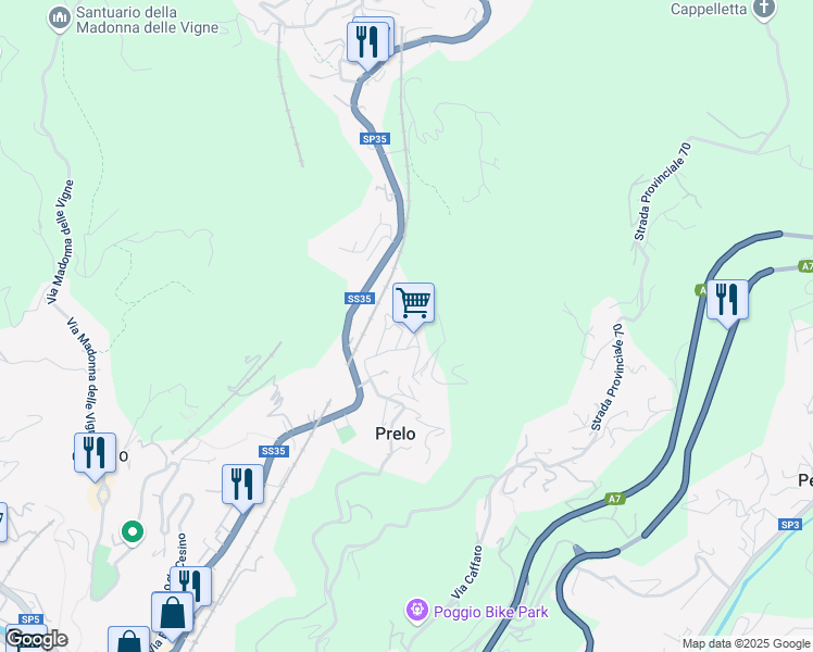map of restaurants, bars, coffee shops, grocery stores, and more near 14 Via M. Chiocchetti in Prelo