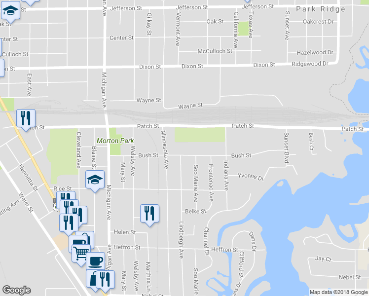 map of restaurants, bars, coffee shops, grocery stores, and more near 2908 Bush Street in Stevens Point