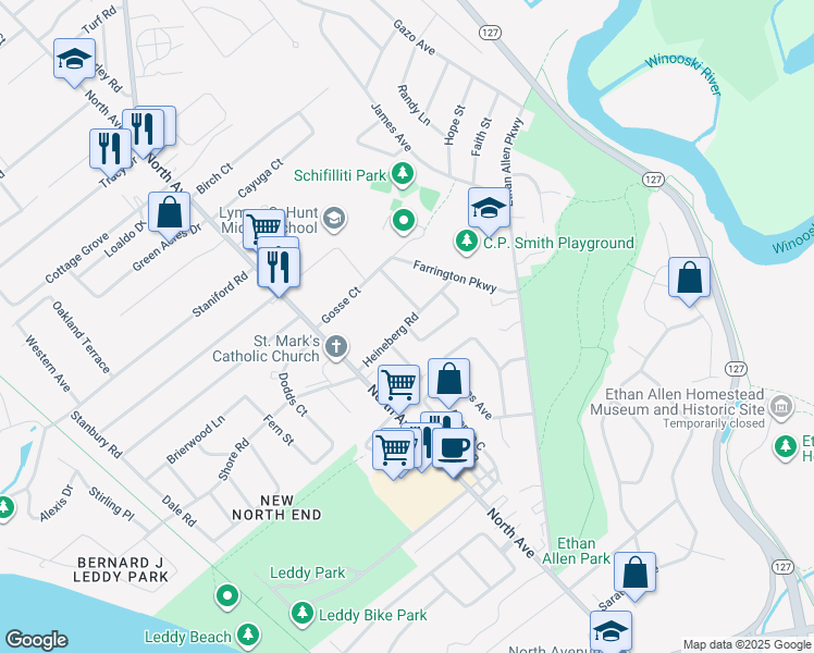 map of restaurants, bars, coffee shops, grocery stores, and more near 2 Arlington Court in Burlington