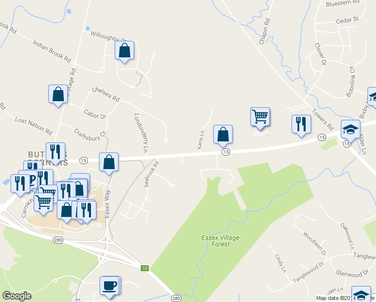 map of restaurants, bars, coffee shops, grocery stores, and more near 58 Center Road in Essex