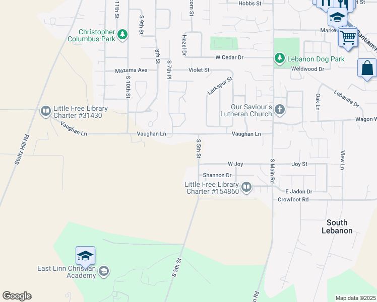 map of restaurants, bars, coffee shops, grocery stores, and more near 31740 Southwest 5th Street in Lebanon