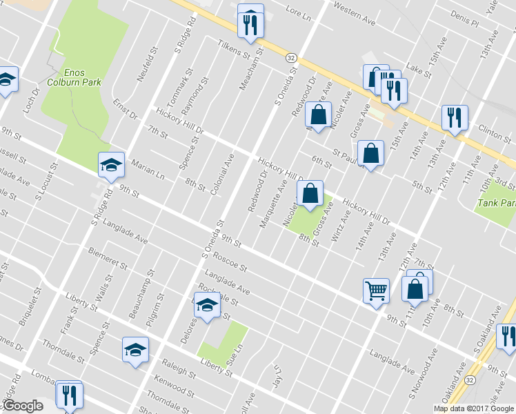 map of restaurants, bars, coffee shops, grocery stores, and more near 1153 Redwood Dr in Green Bay