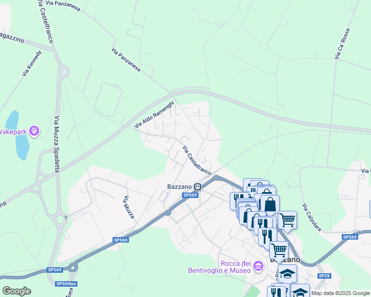 map of restaurants, bars, coffee shops, grocery stores, and more near 15 A Via Castelfranco in Bazzano