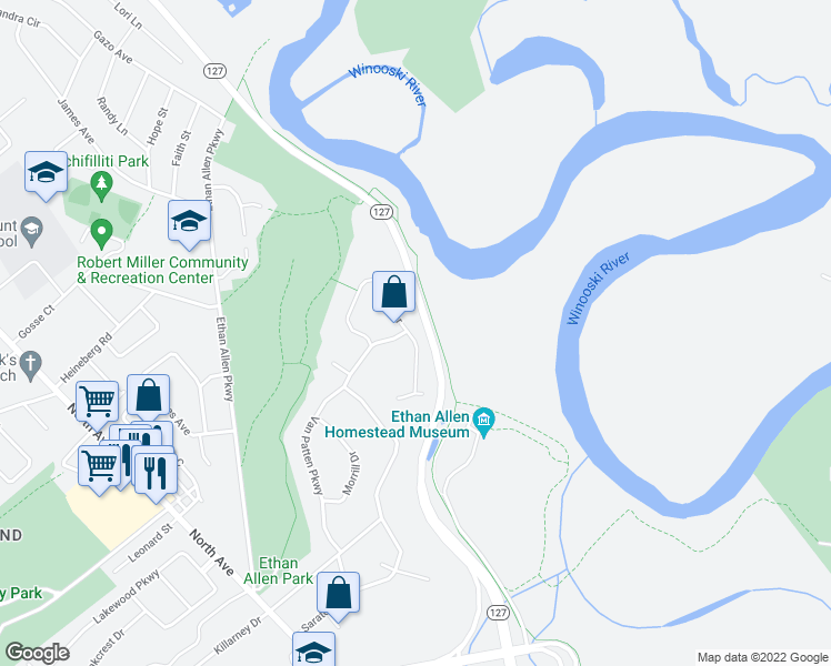 map of restaurants, bars, coffee shops, grocery stores, and more near 15 Rockland Street in Burlington