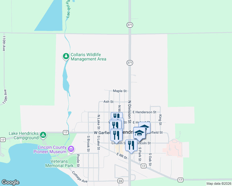 map of restaurants, bars, coffee shops, grocery stores, and more near 408 North Main Street in Hendricks