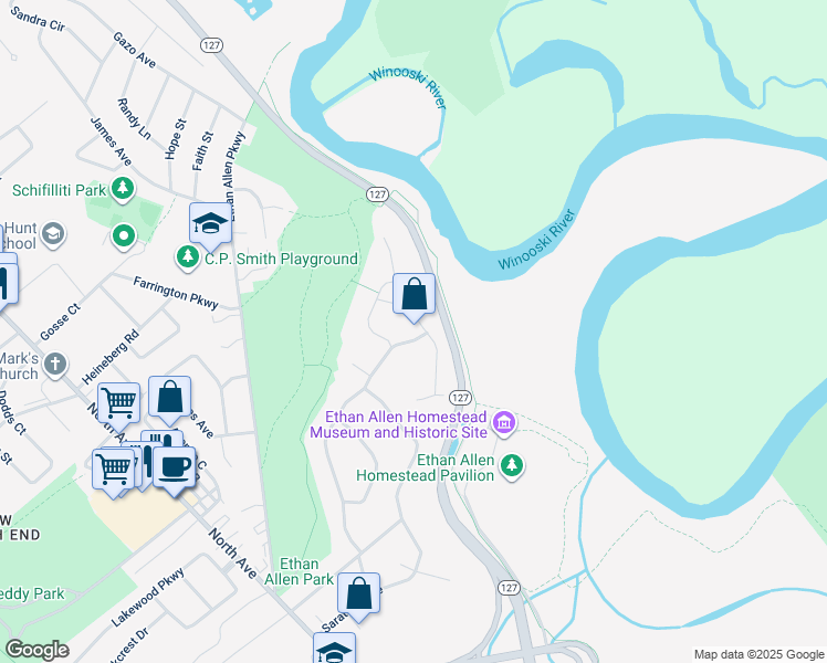 map of restaurants, bars, coffee shops, grocery stores, and more near 15 Rockland Street in Burlington