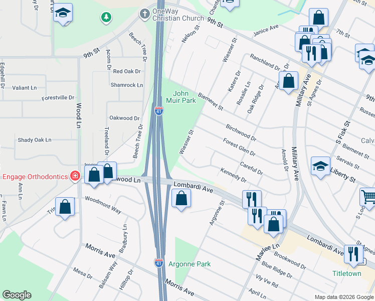 map of restaurants, bars, coffee shops, grocery stores, and more near 1815 Wiesner Street in Green Bay