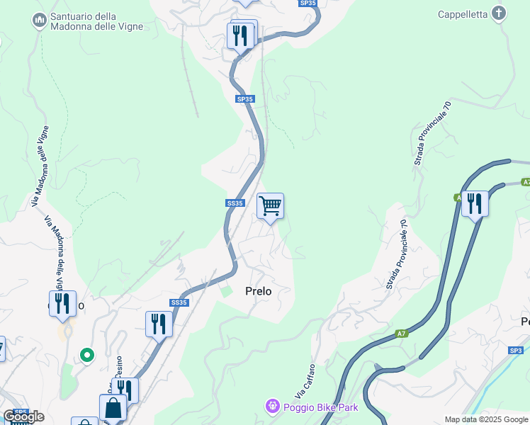 map of restaurants, bars, coffee shops, grocery stores, and more near 14 Via M. Chiocchetti in Prelo