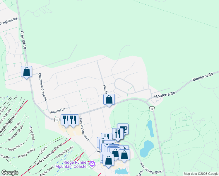 map of restaurants, bars, coffee shops, grocery stores, and more near in Grey County