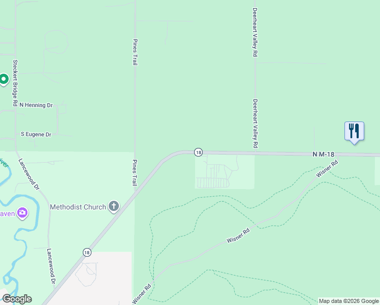 map of restaurants, bars, coffee shops, grocery stores, and more near Highway 18 in Roscommon