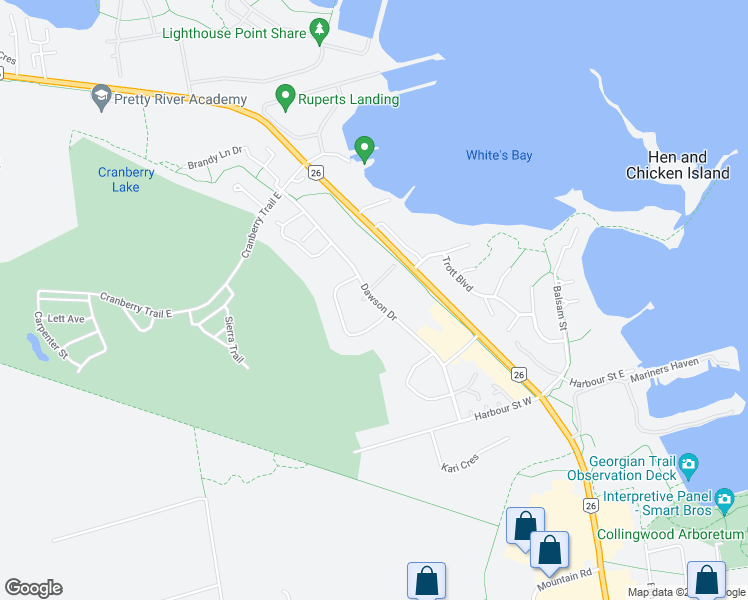 map of restaurants, bars, coffee shops, grocery stores, and more near 162 Fairway Crescent in Collingwood