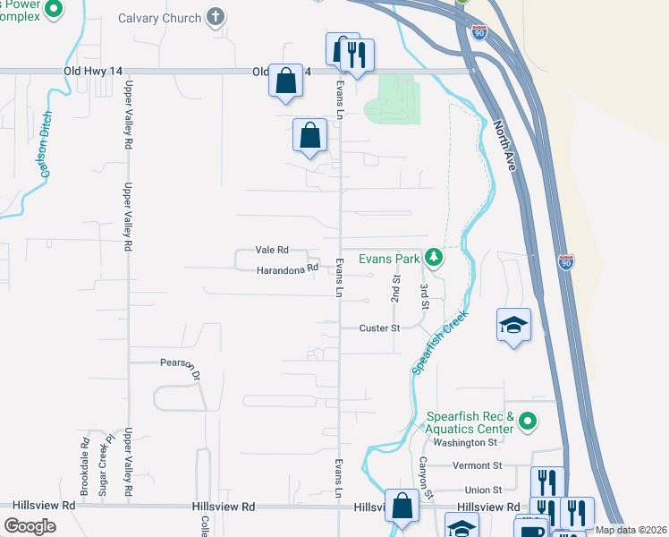 map of restaurants, bars, coffee shops, grocery stores, and more near 311 Harandona Road in Spearfish