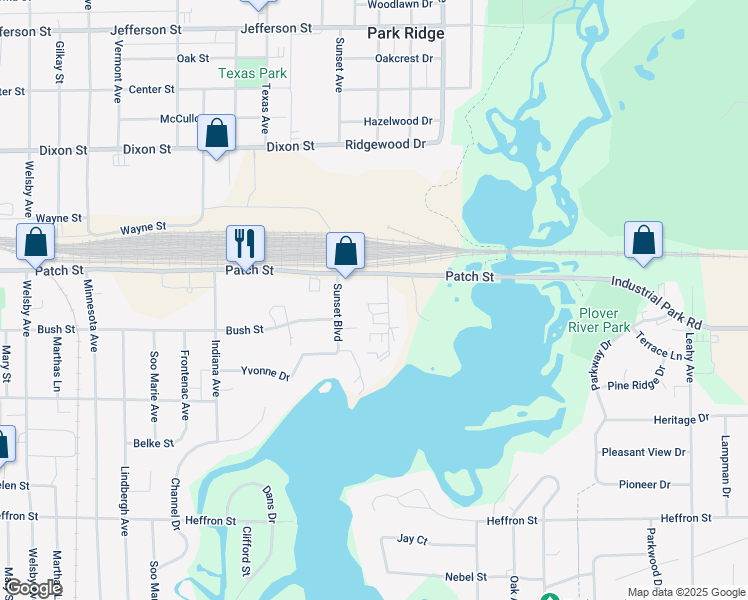 map of restaurants, bars, coffee shops, grocery stores, and more near 2600 Bush Court in Stevens Point
