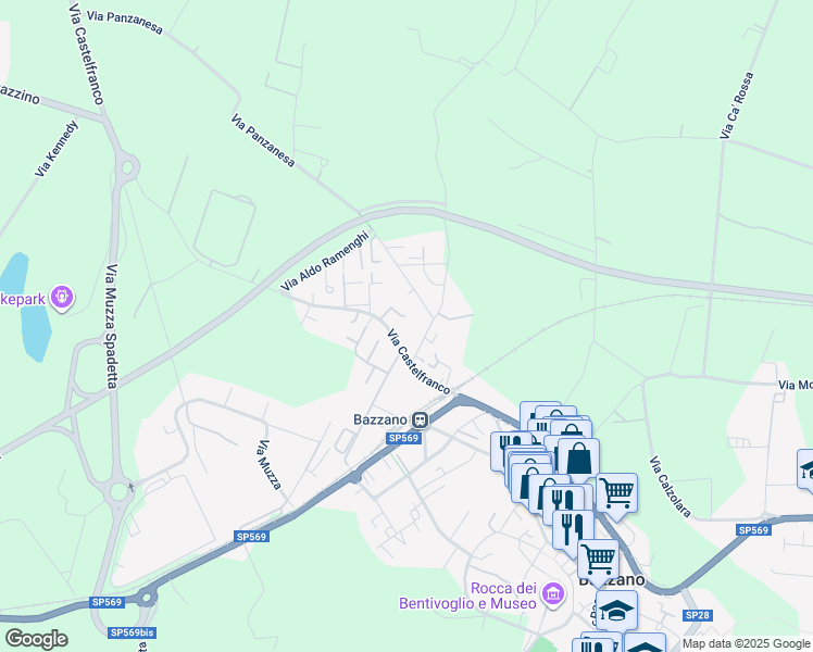 map of restaurants, bars, coffee shops, grocery stores, and more near 15 Via Castelfranco in Bazzano