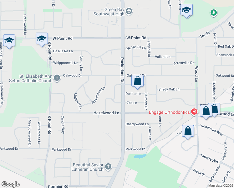 map of restaurants, bars, coffee shops, grocery stores, and more near 1954 Packerland Drive in Green Bay