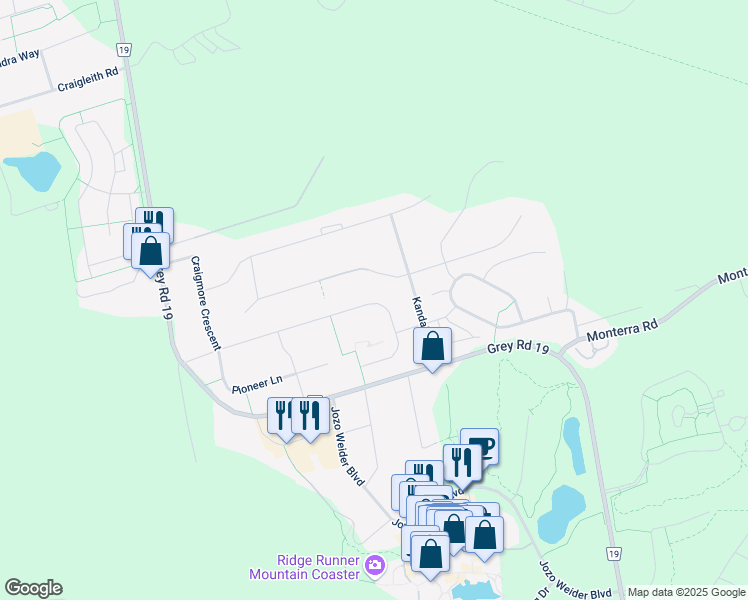 map of restaurants, bars, coffee shops, grocery stores, and more near 169 Settlers Way in Grey County