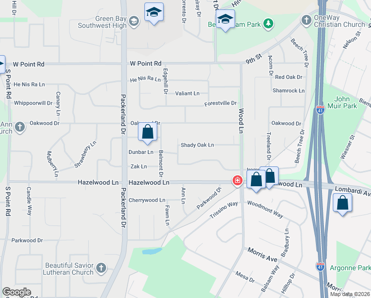 map of restaurants, bars, coffee shops, grocery stores, and more near 2484 Ironwood Drive in Green Bay