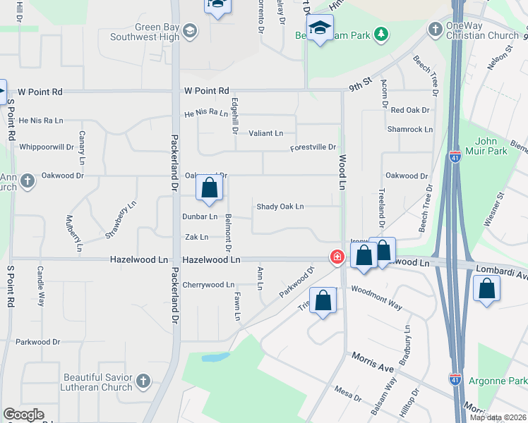 map of restaurants, bars, coffee shops, grocery stores, and more near 2484 Ironwood Drive in Green Bay